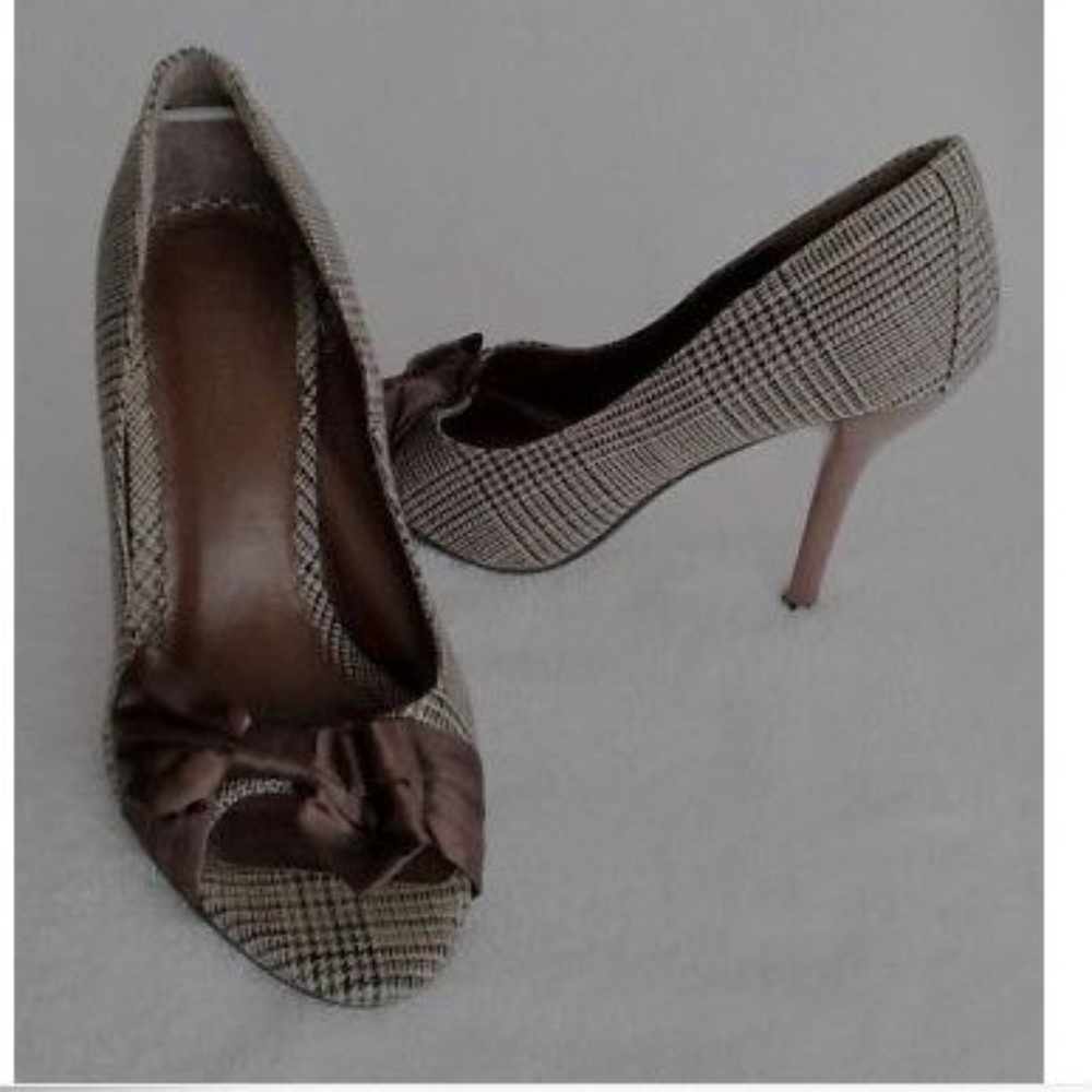 DELICIOUS, PLAID W/BOW HIGH HEELS, OPEN TOE